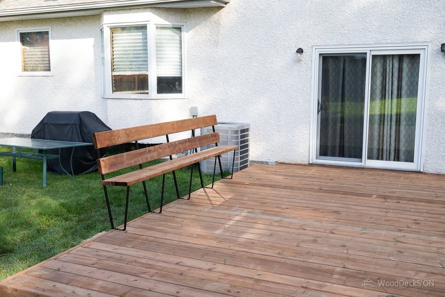 Wood deck with built-in bench, Heritage Park