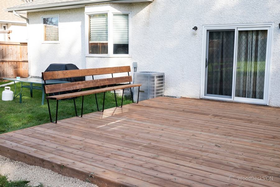 Wood deck with built-in bench, Heritage Park
