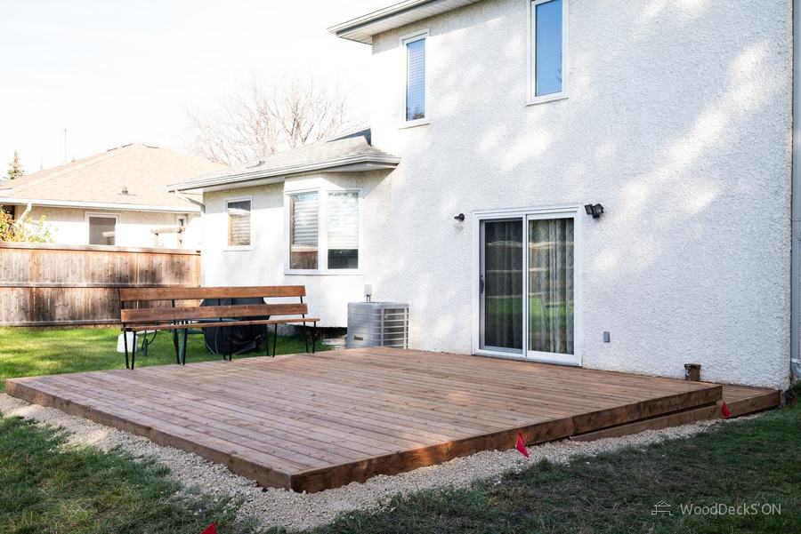 Wood deck with built-in bench, Heritage Park